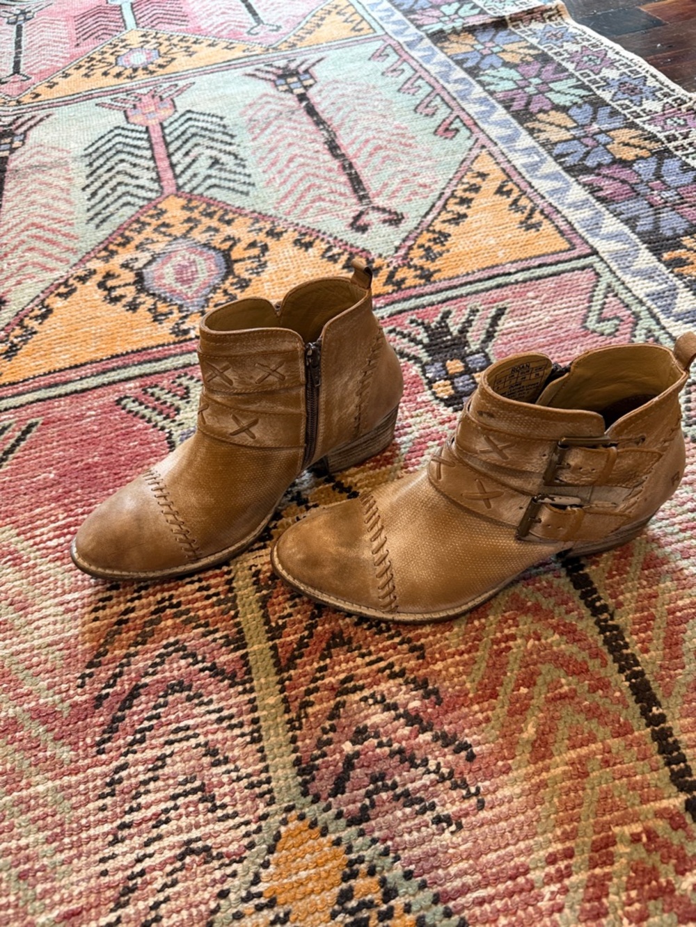 🍀 Roan by Bed Stu Cognac Tan Leather Buckle Ankle Booties